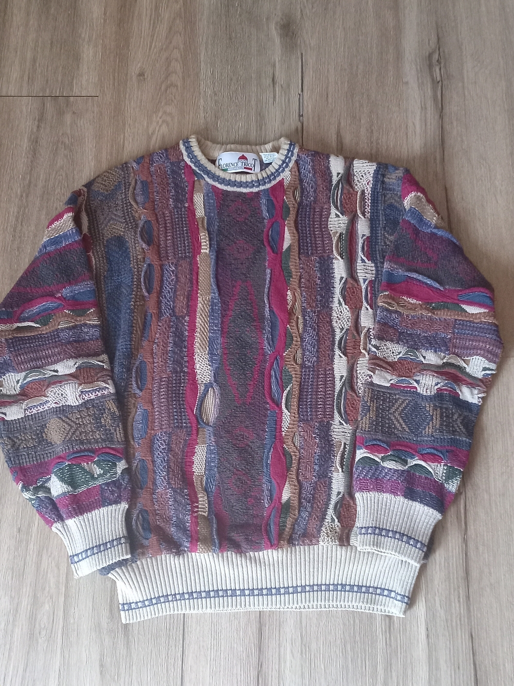 Vintage 90s Florence Tricot XL 3D Coogi Style Knit Sweater Mens Large Bulgaria